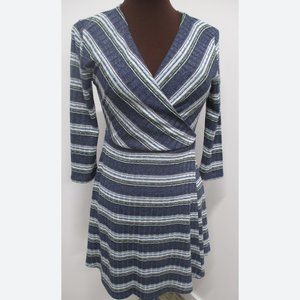 NWT MIAMI FAUX WRAP SWEATER DRESS Stunning blue strip SIZE SMALL